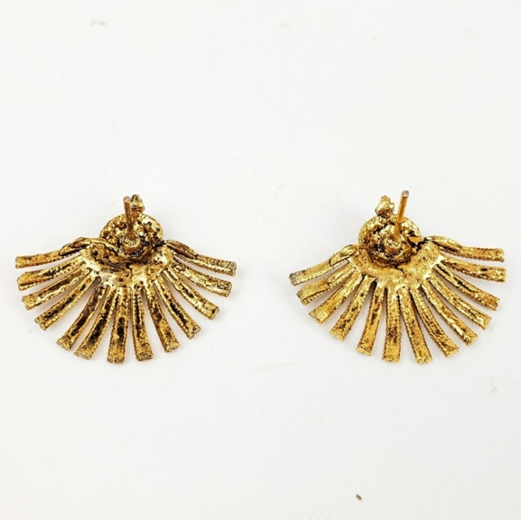 Antiqued Gold Rhinestone Fan Earrings - Picture 4 of 5